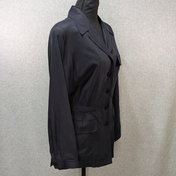 August Silk Jacket Women 6 Black 100% Silk Lightweight Button Front Pockets - Picture 12 of 14